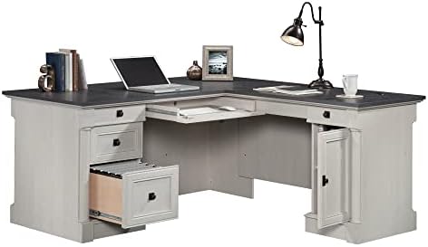 Sauder Palladia L Shaped Desk with Drawers, Office Desk with File Cabinet Storage, Cable Management, Keyboard Tray, in Glacier Oak Finish - Image 6
