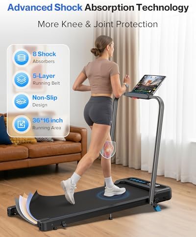 COZYINN Foldable Treadmill with Incline, 320 Lbs Capacity Compact Walking Pad with Handle Bar, 2 in 1 Portable Treadmills for Home/Office, 3.0HP Quiet Under Desk Treadmill with Remote Control & APP - Image 7