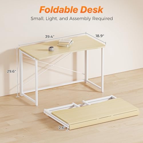 Huuger Folding Desk for Small Spaces, 39.4 Inch Foldable Computer Table - Image 2