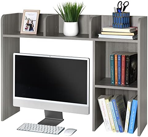 GlossyEnd Sturdy & Elegant Wood Desk Bookshelf Organizer, Office Storage Holder, Desktop Organizer, Collage Dorm, Gray (GE42513) by GlossyEnd