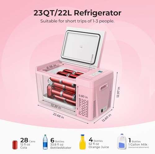 BougeRV 12v refrigerator 23 Quart, -8℉~50℉ Portable Freezer for Car, Pink - Image 2