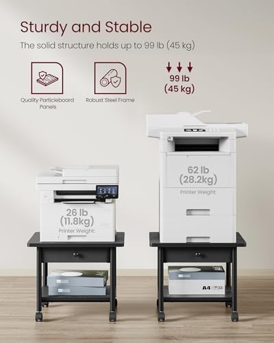 VASAGLE 2-Tier Printer Stand with Locking Wheels, Under Desk Printer Table - Image 5