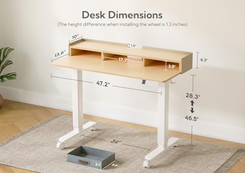 Claiks Standing Desk with Drawers & Wheels, 2 Height Shelf 48" Natural - Image 3
