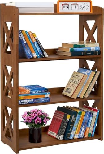4 Tier Bookshelf, Wood Bookshelf with Open Shelves, Narrow Bookshelf Freestanding Storage Organizer, 4 Shelf Bookcase Small Bookshelf Display Brown Bookcase for Living Room Bedroom Office by YCICIHOMEGARDEN