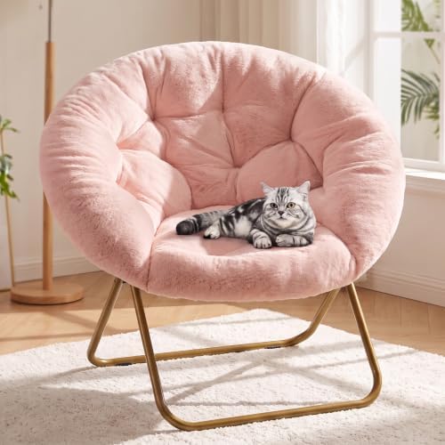 DUMOS Faux Fur Saucer Chair for Adults, Living Room Folding Lounge Chair by DumosLifestyle