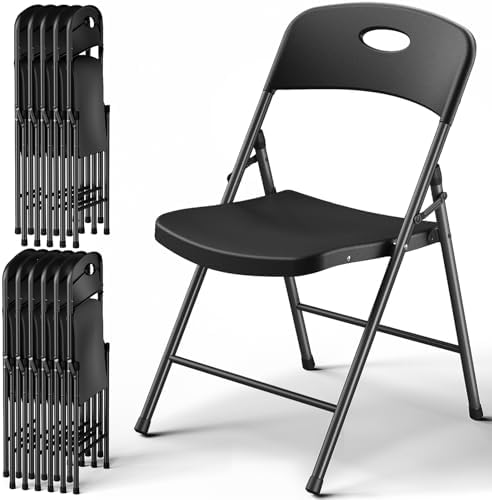 Folding Chairs 12 Pack, Outdoor Folding Chairs for Outside Indoor, Portable 350 lbs Capacity Heavy Duty Plastic Metal Foldable Chairs Commercial Seating for Picnic, Party, Patio, Black by FoldingFurniture