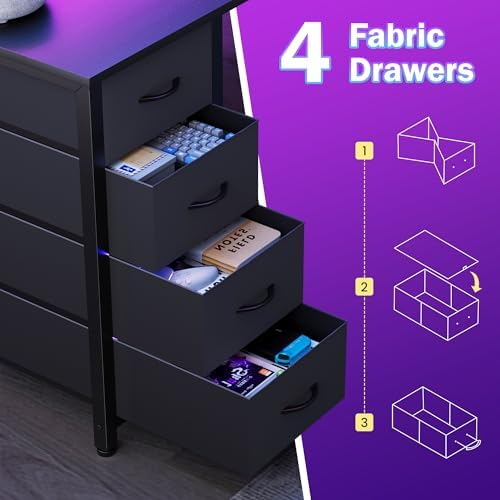 47in Gaming Computer Desk with Drawers & Storage Shelf & Iron Hook, Black - Image 7