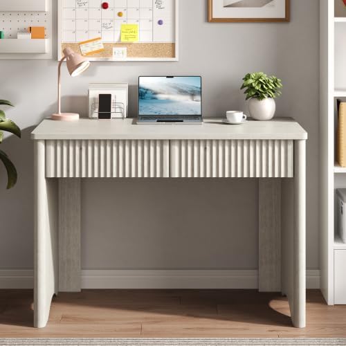 Bestier White Oak 40 Inch Fluted Home Office Desk with 2 Drawers for Study - Image 7