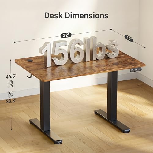 Claiks Electric Height Adjustable Standing Desk, 32x19 Inch, Rustic Brown - Image 3