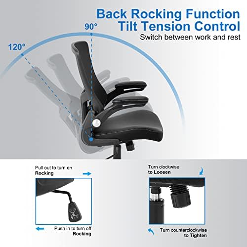 Office Chair Ergonomic Desk Chair, Computer PU Leather Home Office Chair, Swivel Mesh Back Adjustable Lumbar Support Flip-up Arms Executive Task Chair - Image 6