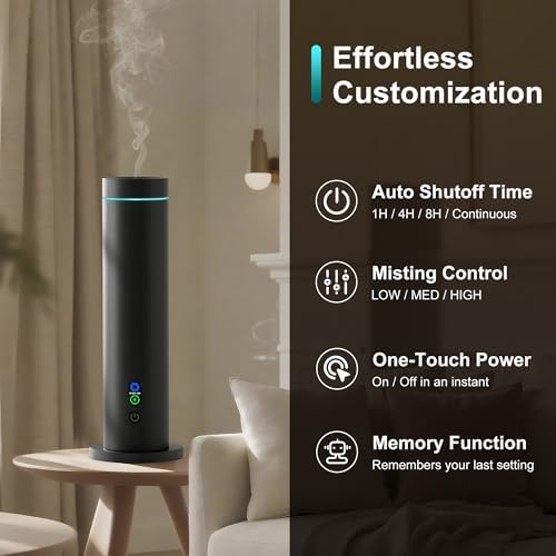 Waterless Diffuser, 1000 Sq.Ft Coverage, Essential Oil Diffuser– Plug-in Only, Remote Control, Adjustable Mist Mode, Mood Lights Aromatherapy Diffuser for Home, Large Room, Office, Hotel, Black - Image 4