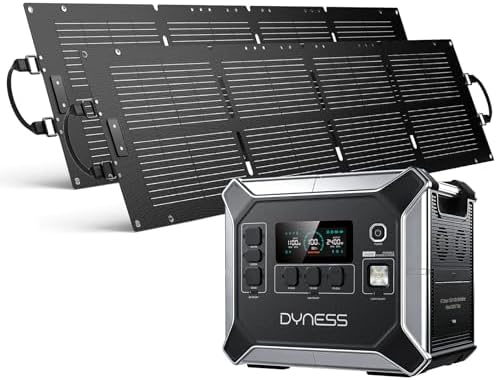 DYNESS 2048Wh Solar Generator with 2x100W Foldable Solar Panel, LiFePO4 Battery Backup 2400W AC (4800W Surge) Portable Power Station, Fast Charging for Home Backup, Camping, RV & Power Outage by Dyness