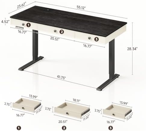 ONBRILL 55" Electric Standing Desk with 3 Drawers, Home Office Desk, Black - Image 2