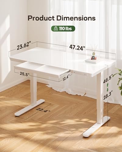 Marsail 47.24 inch Glass Standing Desk with 2-Zone Drawer Storage, White - Image 3
