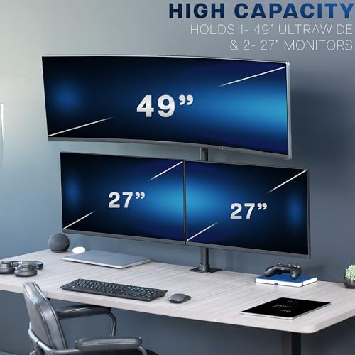 VIVO Triple Monitor Extra Tall Desk Mount for up to 49 inch Ultrawides on Center Bracket and 27 inch Screens on Side Brackets, Holds up to 44 lbs, Black, STAND-V103T - Image 4