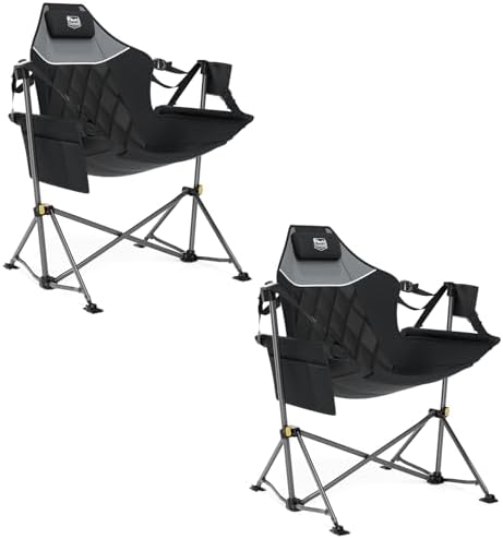 Timber Ridge Hammock Camping Chair with Adjustable Backrest, Heavy Duty Folding Hammock Chair Supports 300lbs, Portable Hammock Chair for Camping, Travelling and Patio, Black 2 Pack by TIMBERRIDGE