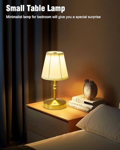 5W Mini Cordless Lamp Gold,3000 mah Small Battery Operated Lamp,Vintage Small Table Lamps,3 Level Dimmable Rechargeable Lamps,Decorative Dining Table Light,Mini Lamps for Kitchen,Nightstand,Bedroom - Image 7