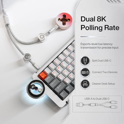 Angry miao Split Dual 8K Gaming Cable AM Edition 1.4m(4.6ft), High-Speed Dual Connection, Low Latency, Compatible with USB Type-C Devices, Durable Mesh Silver-Plated Wire - Silver Orbit - Image 2