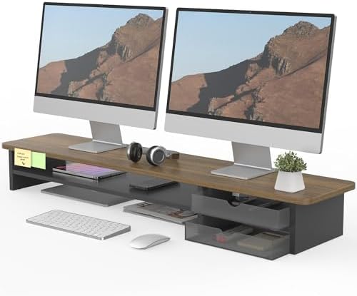 Fenge Monitor Stand, Desk Computer Riser with Frosted Storage Drawer, Brown by Fenge