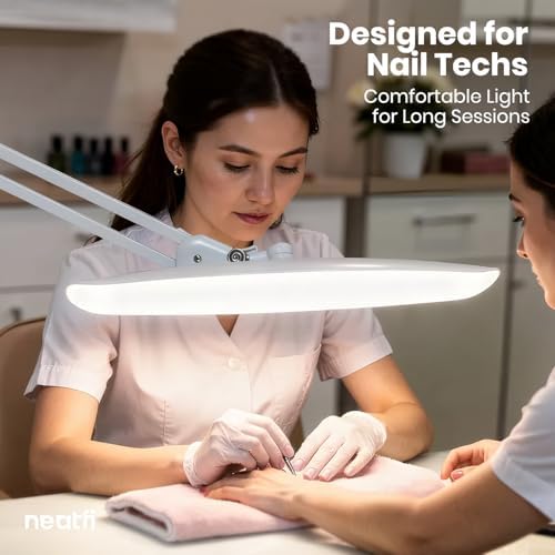 Neatfi XL 2200 Lumens 24W LED Desk Lamp – Shadow-Free Task Lighting | 4-Level Dimming | Home Office & Crafts Use | 20-Inch Wide Head (White, Non-CCT with Clamp) - Image 2