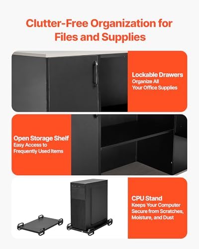 VEVOR 71" L-Shaped Executive Desk, Large Computer Desk with Drawers, File Storage Cabinet, CPU Stand, 350 LBS Load Capacity Corner Table, Easy Assembly, for Work Study - Image 4