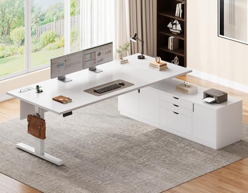 SEDETA 71" Executive Large L Shaped Electric Standing Desk, White by SEDETA