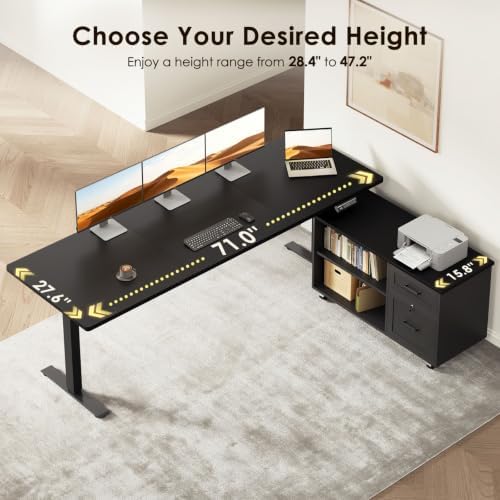 OffiGo 71 Inch L Shaped Electric Standing Desk with Cabinet Sets, Black - Image 4