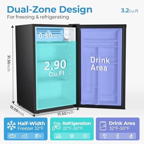 Antarctic Star 3.2 Cu.Ft. Mini Fridge with Freezer, Small Refrigerators with Adjustable Thermostat, Low Noise, Energy Saving, Compact Refrigerators for College Dorm, Office, Bedroom, Apartment, Black - Image 2
