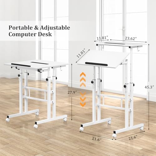 Enayplon Small Standing Desk with Wheels, Mobile Stand Up Desk, Portable Standing Table on Wheels for Walking Pad, Rolling Computer Desk Adjustable Height, Tall Table - Image 2
