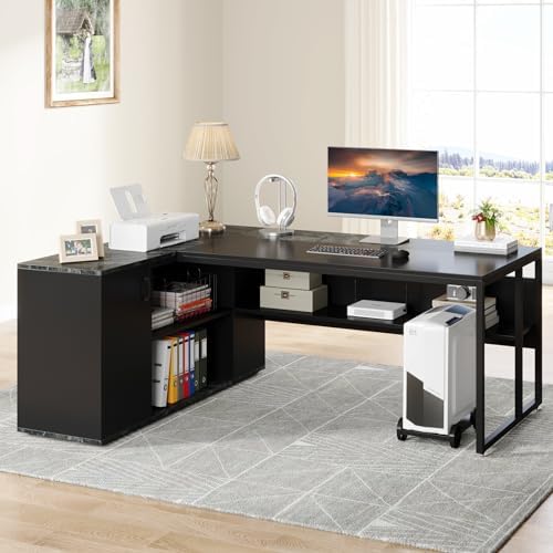 Tribesigns 71 inch Executive Desk, L Shaped Desk with Cabinet Storage, Executive Office Desk with Shelves, Business Furniture Set Workstation for Home Office, Black - Image 6