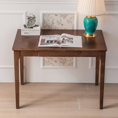 Solid Wood Desk, Gaming Study Home Office Desks for Work, Student PC Desk for Bedroom, Small Computer Desk for Small Spaces, Easy to Assemble (Walnut Color, 39inch) - Image 2