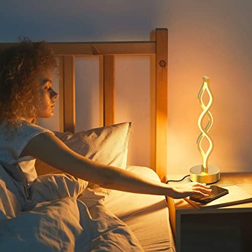 NUÜR Gold Infinity Spiral LED Table Lamp, Lamps for Bedrooms Dimmable Metallic Bedside Lamp with Touch Controller, 3 Colour Temperature, 15.8 Inch Height for Living Room - Image 4