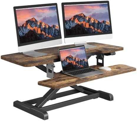 SANODESK Standing Desk Converter with Electric Motor 40" Height Adjustable Riser for Office Home,Dual Monitor and Laptop Workstation with Large Keyboard Tray, Rustic Color by sanodesk