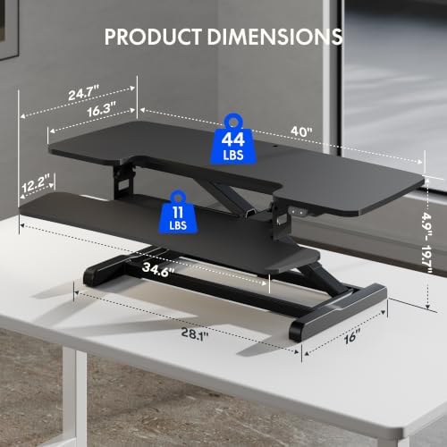 FLEXISPOT 40" Electric Standing Desk Converter, Motorized Sit to Stand Desk Riser, Height Adjustable Desktop Dual Monitor Workstation with Large Keyboard Tray, Black - Image 2
