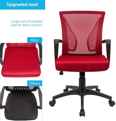 Furmax Office Chair Ergonomic Computer Desk Mesh Chair Mid Back Swivel Lumbar Support with Armrest (2, Red) - Image 6