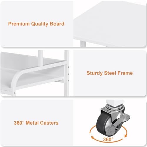 EasyCom Printer Stand- Large 3 Tier Printer Table with Wheels- Industrial Printer Storage Cart- Rolling Printer Cart with Storage Shelf for Printer Scanner Fax Home Office Use- White - Image 6