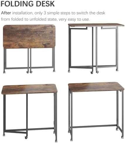 4NM 27.5" Mobile Small Rolling Computer Desk, Folding Laptop Cart Table with Wheels, Portable Office Desk for Small Space Couch Bed - Rustic Brown and Black - Image 6