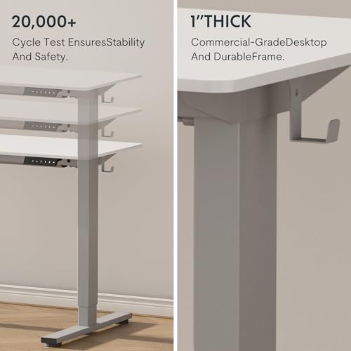 FLEXISPOT EN1 One-Piece Standing Desk, Electric Adjustable with 4 Memory Presets, 176 LBS Capacity, Stable & Quiet, Seamless Desktop for Home Office & Dual Monitors, 55"x28" White(Silver Frame) - Image 4