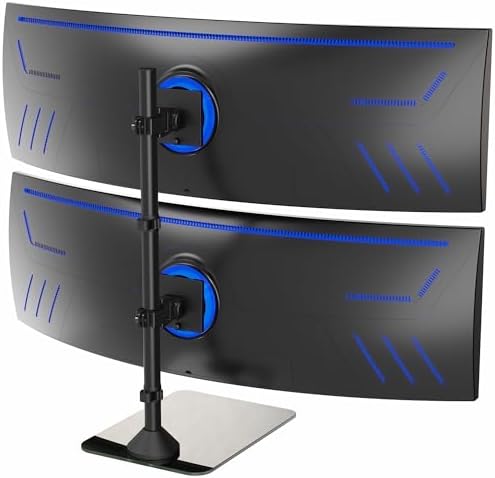 VIVO Dual Vertically Stacked Ultra-Wide Monitor Desk Stand with Glass Base, Extra Tall Adjustable Mount for 2 Ultrawide Screens up to 49 inches, 44 lbs Per Screen Capacity, Black, STAND-V202LG by VIVO