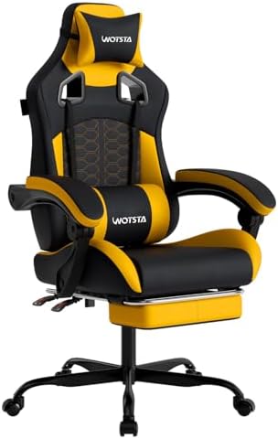 Gaming Chair with Massage,Ergonomic PC Gaming Chair with Footrest Comfortable Headrest and Lumbar Support,High Back Game Chair PVC Leather,300LBS (BlackYellow) by WOTSTA