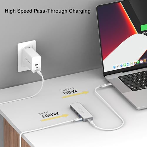 USB-C 5-in-1 Hub Pro Series: 4K 60Hz HDMI, 100W PD Charging, USB 3.0 Data, 20" Detachable Cable. Multiport Adapter for MacBook Pro/Air, iPad, Windows, Thunderbolt 3/4 (Silver White) - Image 5