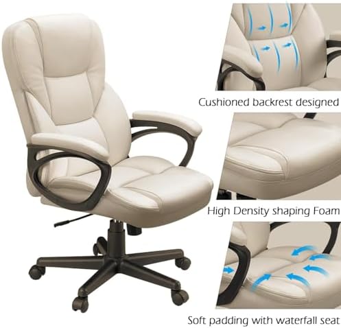 Furmax Office Executive Chair High Back Adjustable Managerial Home Desk Chair, Swivel Computer PU Leather Chair with Lumbar Support (2, Beige) - Image 6