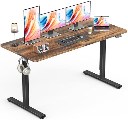 Large Electric Standing Desk, Gaming Desk, 55x24 Inch, Rustic Brown by Zontera