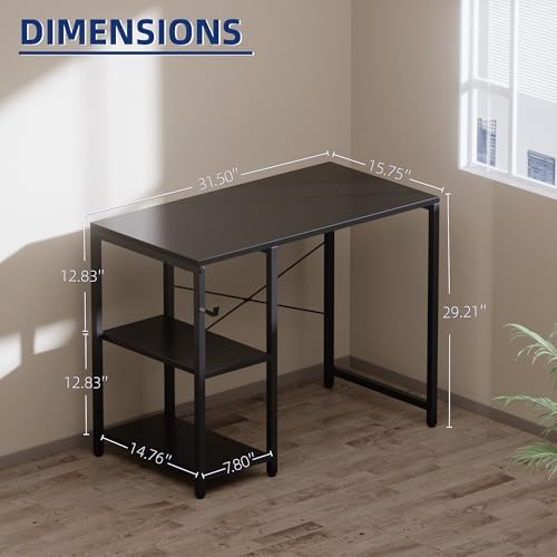 Pamray 32 Inch Small Computer Desk with Shelves for Bedroom Small Spaces - Image 3