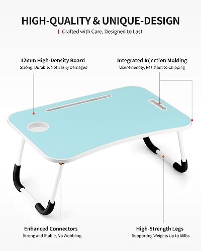 FISYOD Foldable Laptop Table, Portable Lap Desk Bed Table Tray, Laptop Stand with Cup Holder & Tablet Slot & Lifting Handle for Working Writing Drawing & Eating (Blue) - Image 5