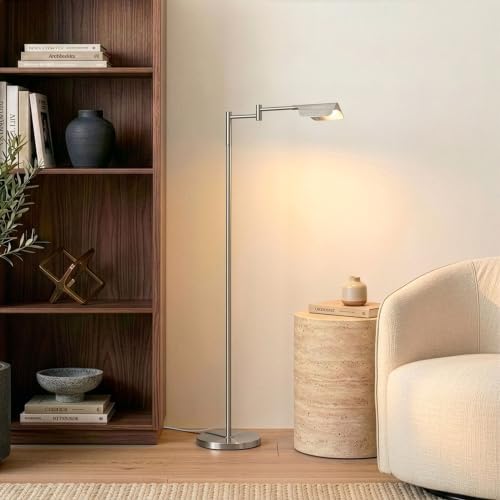 Brightech Leaf Pharmacy LED Reading Lamp, Dimmable Floor Lamp with Easy Adjustable Rotation Over Chair or Desk for Living Room, Work Light for Office, Modern Minimalist Home Decor - Platinum Silver - Image 5