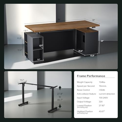 ModernMate 71" L Shaped Executive Standing Desk with 4 Drawers - Image 3