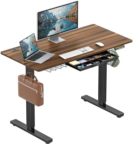 SHW 48-Inch Electric Height Adjustable Standing Desk w/Drawer, Walnut by SHW