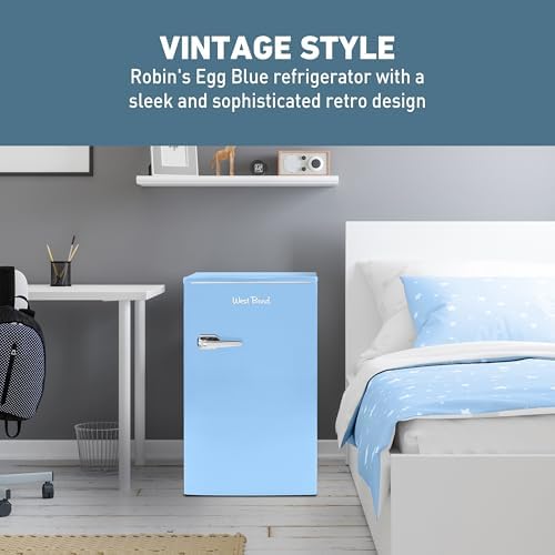 West Bend Mini Fridge for Bedroom, Office, Bar or College Dorm Room, Retro Compact Refrigerator features single door, glass shelves and adjustable temperature control, 3.0-Cu.Ft., Robin's Egg Blue - Image 4