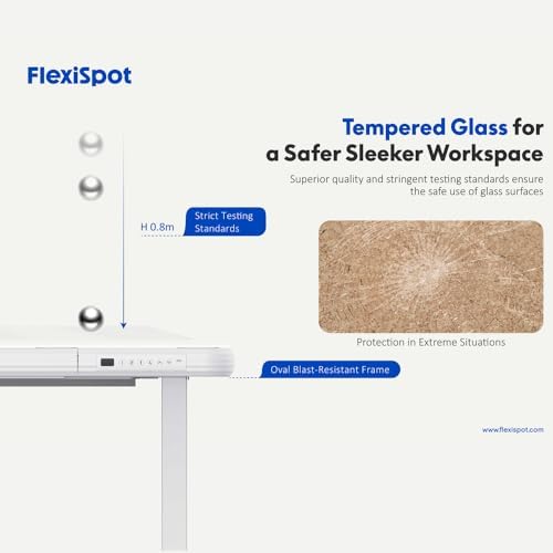 FLEXISPOT Comhar 48" Electric Glass Standing Desk with Drawers, USB Charging, Quick Assembly, Tempered Glass Top, Height Adjustable Sit Stand Desk for Modern Minimalist Home Office, White - Image 6